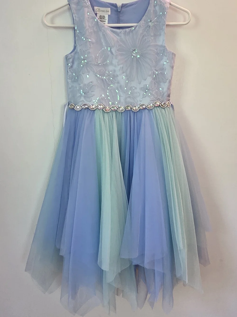 Girls Iridescent Sequin Floral Tulle Dress
